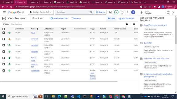 Google Cloud Platform - Cloud Function Dashboard